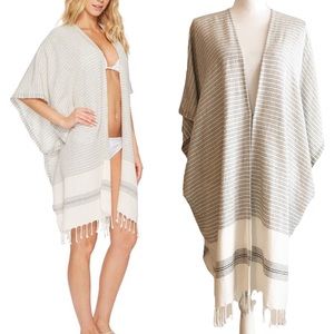 NWT BUJIBAJA by Hat Attack Beach Poncho Coverup in Natural/Black stripe One Size